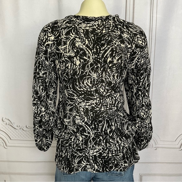 Semantiks Black & Cream 100% Silk Peplum 3/4 Sleeve Women’s XS Blouse - Picture 5 of 7